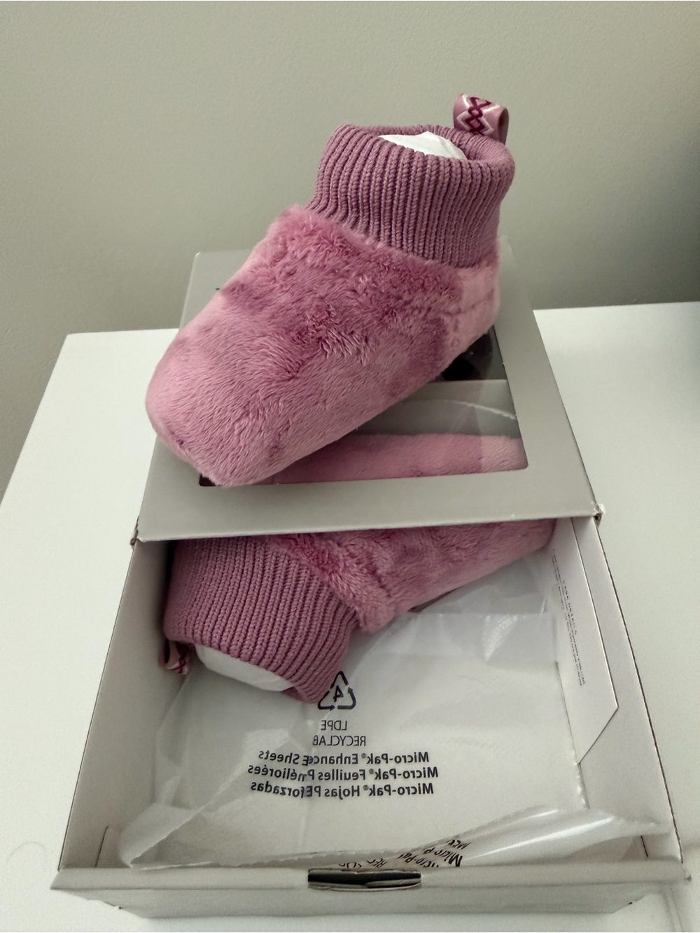 UGG Pink Plush Infant Booties with Knit Cuff